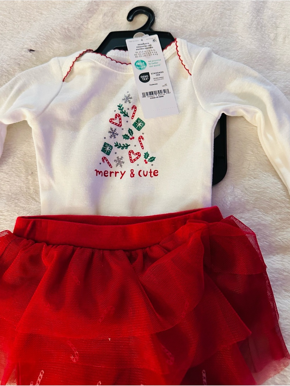 Carter's White Long-Sleeve Top with Red Tulle Skirt